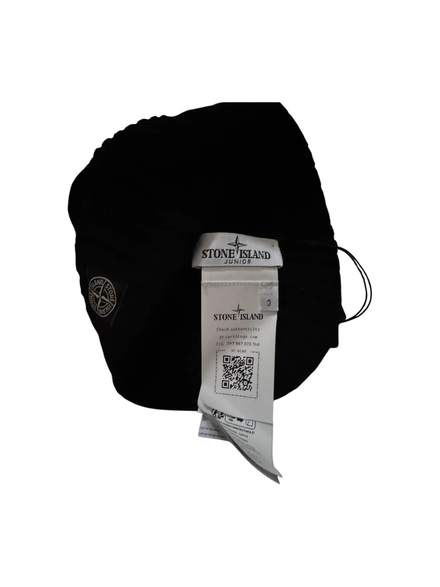 Stone Island Junior 2025 Black Wool Beanie - Size 3 - Image 2