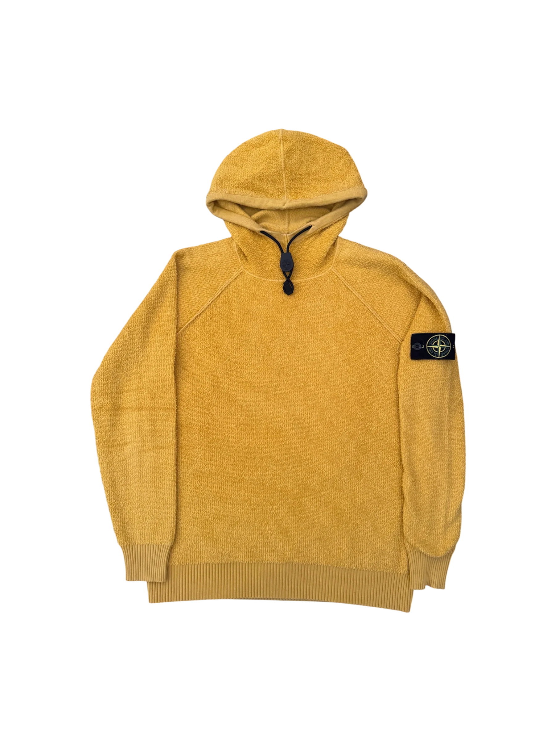 Stone Island Yellow Cotton Fleece Hooded Jumper - Large